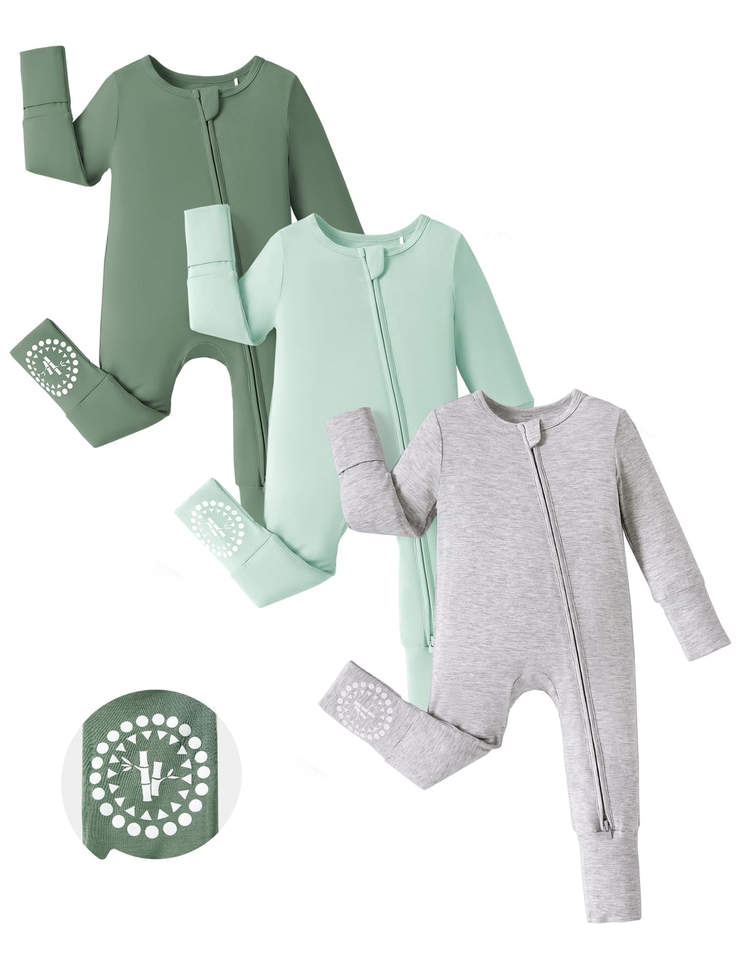 PATPAT Baby Footies Boys Girls - Bamboo Viscose - Zipper & Non-Slip Soles Romper Mitten - Footed & Footless Infant Clothes