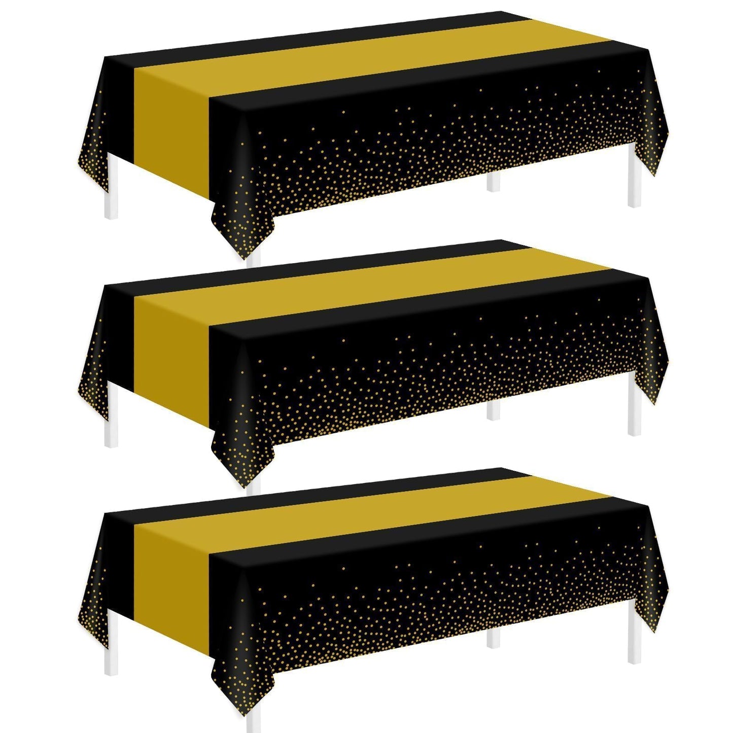 Childom 3 Pack Graduation Tablecloth,Graduation Decorations Class of 2026 Graduation Party Decorations,54"x108" Black and Gold Plastic Table Cloth Disposable Rectangle for Home,School,Party Supplies