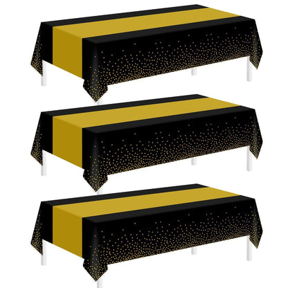 Childom 3 Pack Graduation Tablecloth,Graduation Decorations Class of 2026 Graduation Party Decorations,54"x108" Black and Gold Plastic Table Cloth Disposable Rectangle for Home,School,Party Supplies