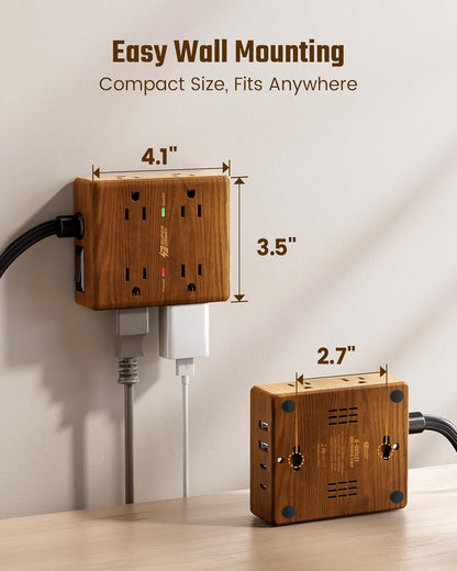 Surge Protector Power Bar, SUPERDANNY 6 Ft Extension Cord with 8 Outlets & 4USB Ports (2 USB 2 C), Mountable Flat Plug Power Strip, Surge Protection for Home, Office, Dorm
