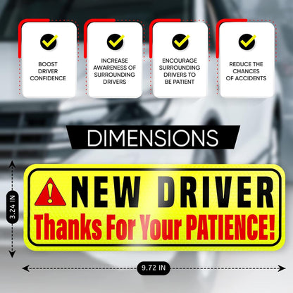 Fahranfänger-Magnet für das Auto – extra starker Halt – 24,7 cm x 8,2 cm – 3er-Pack – wichtige magnetische Fahranfänger-Aufkleber/Schilder – erinnert andere, bitte geduldig zu sein – helles und reflektierendes Schild für Fahranfänger