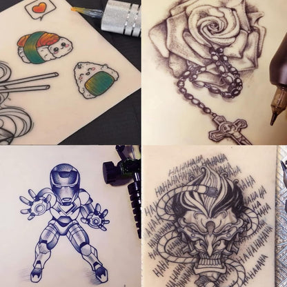 Rayyl Tattoo Übungshaut mit Transferpapier – 20-teiliges Tattoo Übungshaut und Schablonenpapier Set, inklusive 5 Stück Tattoo Übungshaut und 15 Stück Tattoo Transferpapier für Anfänger & erfahrene Künstler Tattoo Zubehör