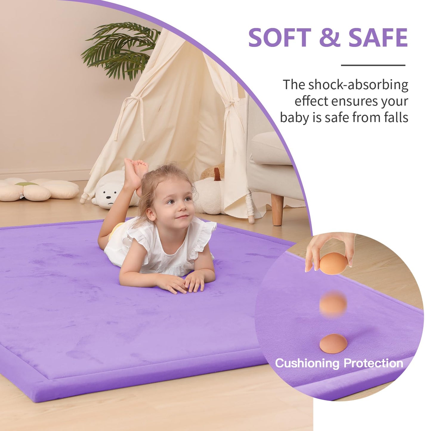 Huloo Sleep Ultra Soft Baby Spielmatte für den Boden, 3,3 cm dicke Elasti-Foam 127x127 cm Laufgittermatte für Kleinkinder, rutschfeste Rückseite, sicher zum Krabbeln und für die Bauchlage, Tatami-Stil (Dunkelgrau)