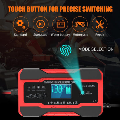 YONHAN Batterieladegerät 10 A 12 V und 24 V vollautomatisches Smart-Autobatterieladegerät, Batterieladeerhaltungsgerät und Batterieentsulfatierer mit Temperaturkompensation