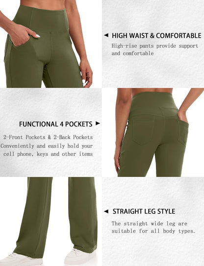 VOOVEEYA Yogahosen für Damen mit Taschen, gerade geschnittene Hose mit weitem Bein, hochtaillierte Business-Hose, petite/regulär//lang