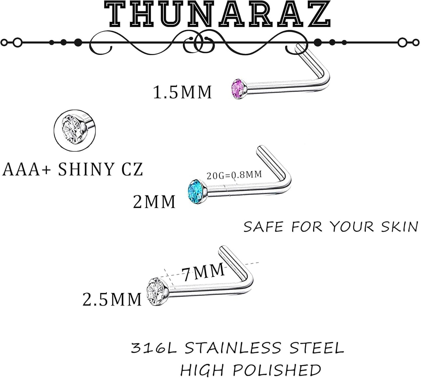 Thunaraz 60-120 Stück Edelstahl Nasenpiercing Ringe Stecker Körperschmuck 20G-22G 1.5mm 2mm 2.5mm