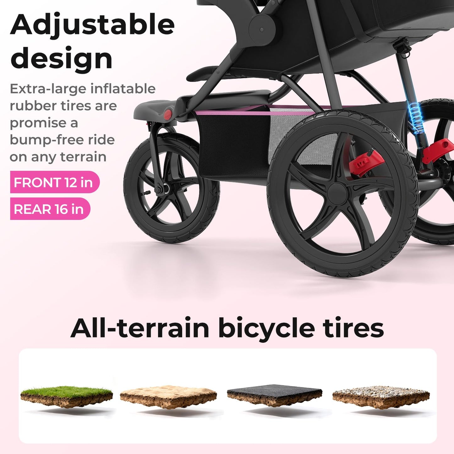 INFANS Jogging Stroller, Foldable Jogger with Air-Filled Tires Shock Absorbing Suspension Adjustable Backrest, Baby Running Strollers