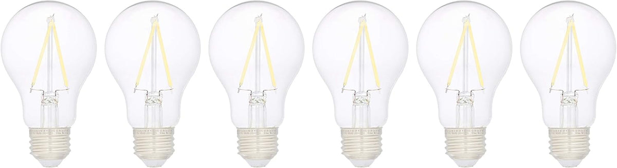 Amazon Basics Soft White LED Light Bulb, A19, 40 Watt Equivalent, Energy Efficient 6W, E26 Standard Base, 2700K, Non-Dimmable, 10,000 Hour Lifetime, 6-Pack