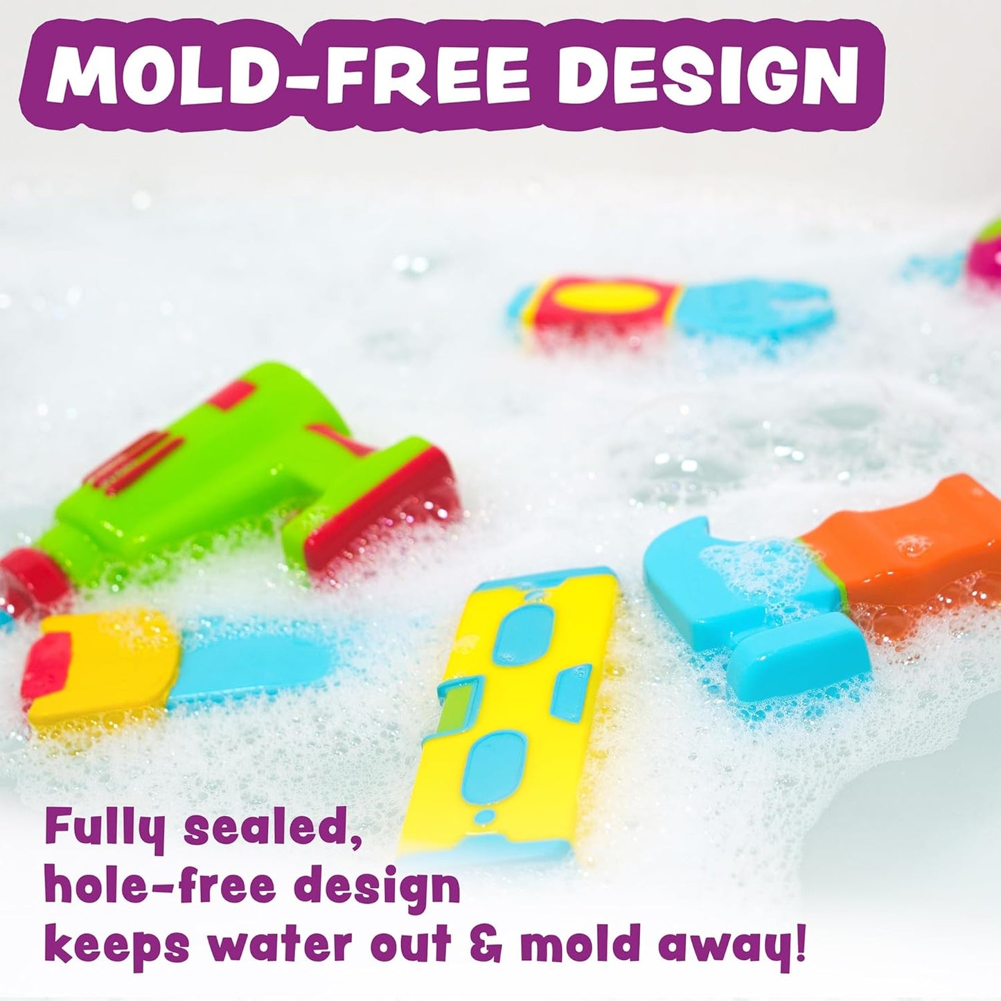Tub Works® Construction™ Trucks Schimmelfreies Badespielzeug, 6er-Pack | Versiegeltes Design ohne Löcher hält Feuchtigkeit fern | Weich, quetschbar und schwimmt auf dem Wasser | Baby- und Kleinkind-Badespielzeug | Kinderauto-Spielzeug