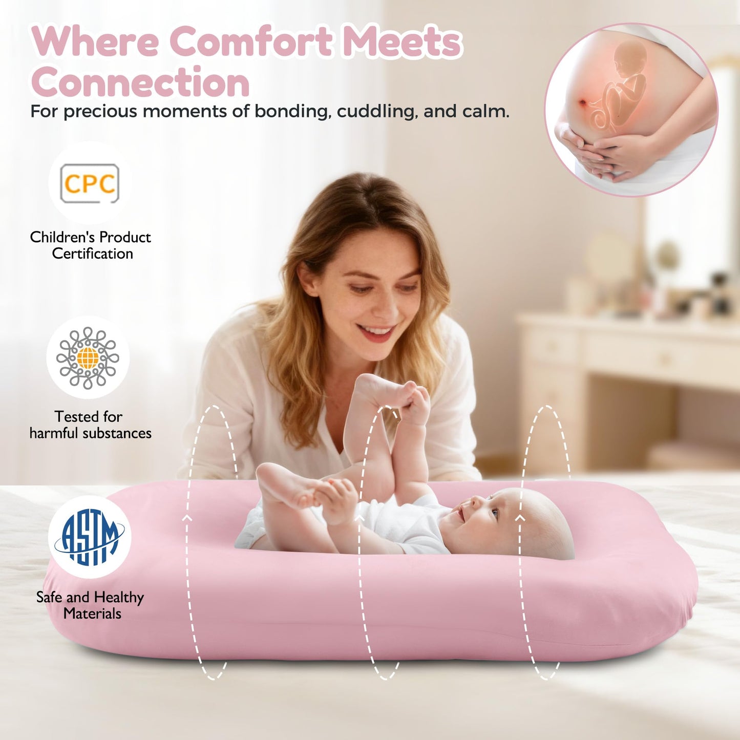 Baby Lounger & Snuggle Nest for Newborn 0-24 Months, Baby Nest Supervised Breathable Cotton for Newborn, Breathable Portable Infant Lounnger for Travel and Home, Pink (Lounger Cover Included)