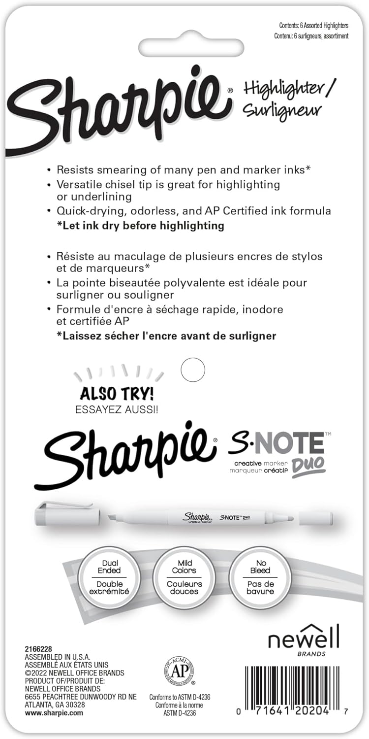 Sharpie Taschenmarker, schmale Keilspitze, milde Pastellfarben, 6 Stück