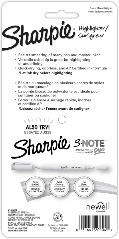 Sharpie Taschenmarker, schmale Keilspitze, milde Pastellfarben, 6 Stück