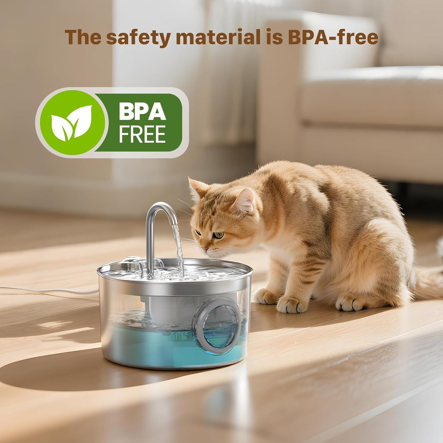 Katzen-Trinkbrunnen aus Edelstahl: Katzenbrunnen - 2,2L/74oz Wasserbrunnen für Katzen - Trinkbrunnen für Katzen - Automatischer Haustierwasserspender - Hundenapf - für Haustiere & Kleintiere