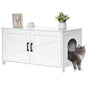 Homhedy Cat Litter Box Enclosure, Wooden Cat Washroom Furniture with Barn Door, Pet House, Fit Most of Litter Box, White