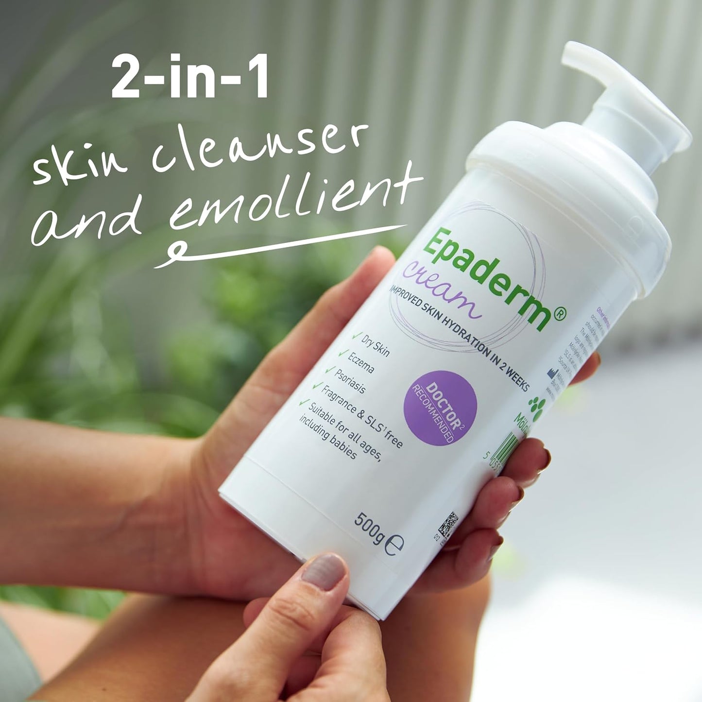 Epaderm Cream for Eczema, Psoriasis and Dry Skin | 500g pump | 2-in-1 emollient formulated with clinically proven ingredients | Free from fragrance, colour, steroids, sodium lauryl sulphate (SLS) | Suitable for all ages, including babies