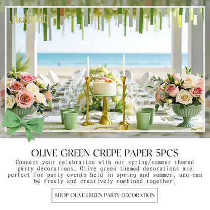 AOBKIAT Decoraciones para Fiesta de Bodas, 5 Rollos de Serpentinas de Papel Crepé Color Verde Oliva Caqui para Bodas Boho Verdes, Cumpleaños, Despedidas de Soltera/Bebé