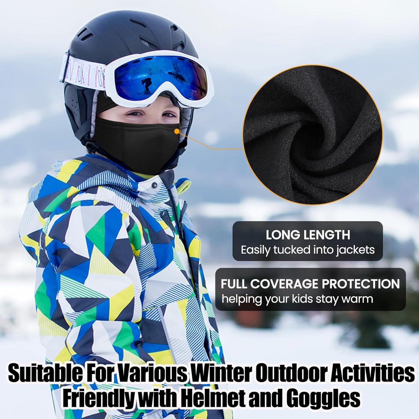 Kinder Sturmhaube Skimaske Kinder Schal Kinder Fleece Nackenwärmer Kälteschutz Gesichtsmaske für Jungen Mädchen Schwarz