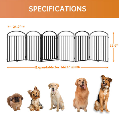 SNUOWU 4 Panels Full Matel Freestanding Dog Gates with Door, 96"Extra Wide 36"Tall Free Standing Dog Pet Gate for Indoor & Outdoor. Foldable Pet Fences for Doorways, House, Stairs, Porch, Deck, Yard