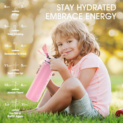 Sahara Sailor Trinkflasche, 950ml Motivations-Sportflasche mit Zeitmarkierung – Trinkzeiten – Tritan, BPA-frei, weite Öffnung auslaufsicher, Fast-Flow-Technologie mit Reinigungsbürste (1 Flasche)
