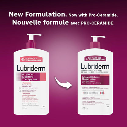 Lubriderm Advanced Moisture Therapy Feuchtigkeitscreme – Vitamin E, Vitamin B5, parfümfreie Bodylotion, 710 ml