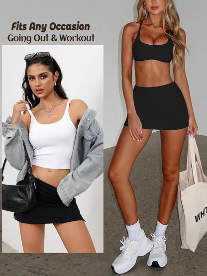 Danysu Dehnbare Mini Skorts Mid Waist Rock mit Shorts Seitenschlitz 2025 Sport Alltag Ausgeh-Outfits