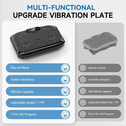 Vibrationsplatte Fitnessgerät, Vibrationsplatte 199 Einstellbare Geschwindigkeit, Vibrationsplatte Trainingsgerät Automatischer Modus P1-P7, Vibrationsplattform mit Bluetooth  450 Lbs Kapazität