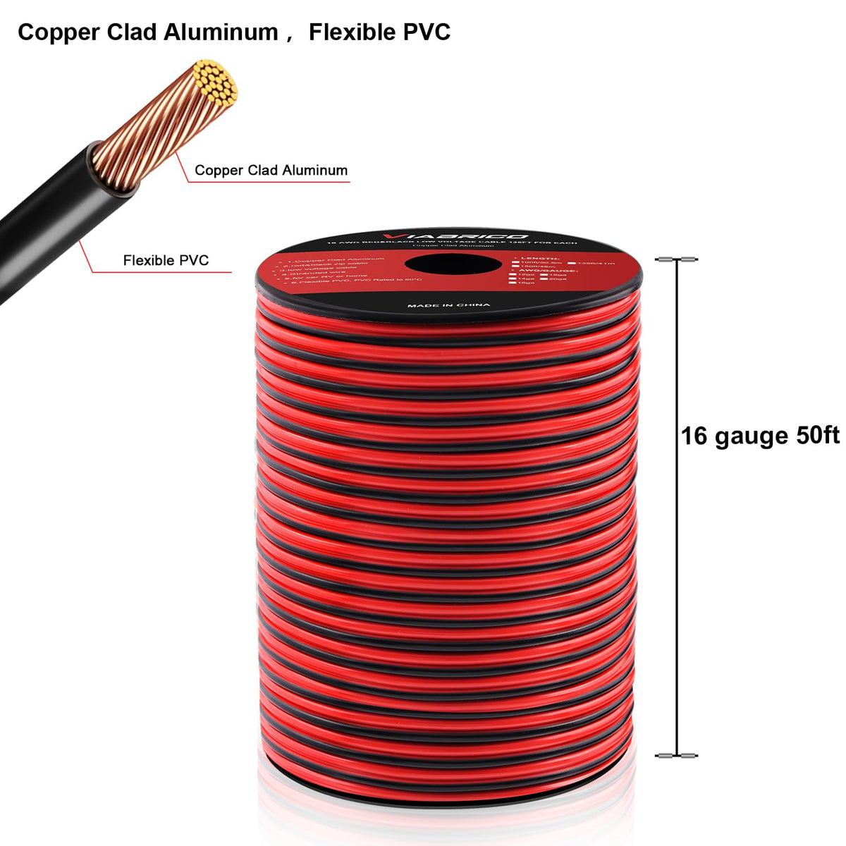 VIABRICO 16 AWG Gauge Electrical Wire, 100FT 2 Conductor Red Black Hookup Cable for 12V/24V DC LED Strips, Landscape, Marine, Car Speaker, Automotive
