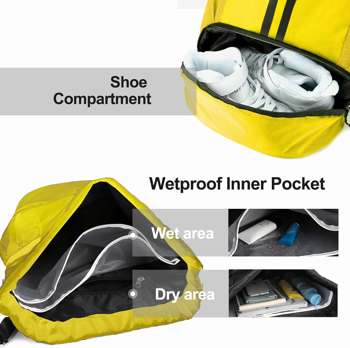 Hoedia Sports-Kordelzugrucksack – Schwimm-Turnbeutel mit Schuhfach und wasserdichter Tasche für Damen und Herren