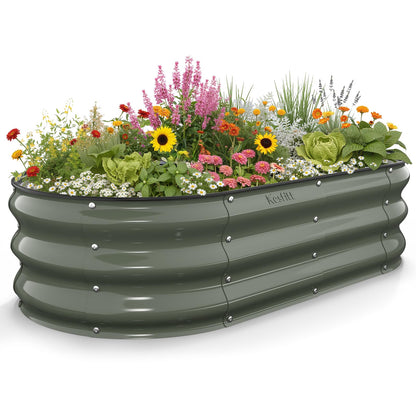 Kesfitt Raised Garden Bed, 5x2x1 FT Galvanized Steel Metal Raised Garden Bed, Oval Open-Bottom Design, 12-Inch Deep for Outdoor Vegetable & Herb Gardening, Fruit Green