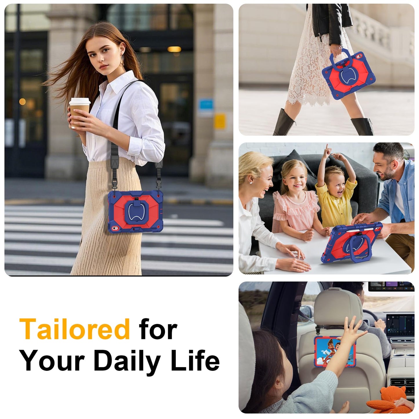 Case for iPad A16 11th Generation 11 Inch 2025, Auorld for iPad 10th Generation 10.9 inch 2022 case with Screen Protector, 360 Degree Rotating Stand Shoulder Strap Pencil Holder, Navy Pink