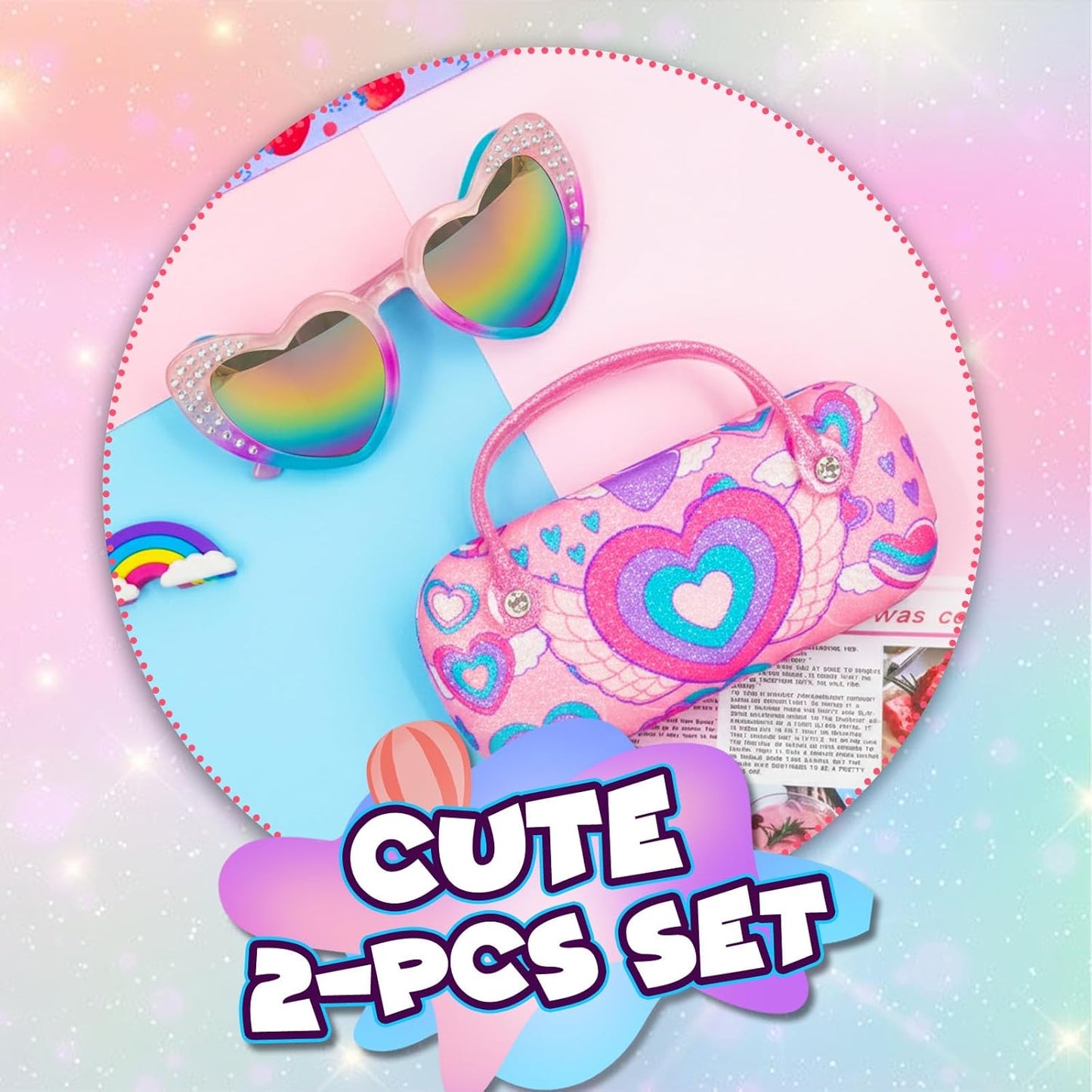 PinkSheep Sonnenbrille für Mädchen, polarisierte Sonnenbrille für Babys und Kinder mit Etui, Einhorn, Oval, Katzen, Herzbrillen, UV400-Schutz