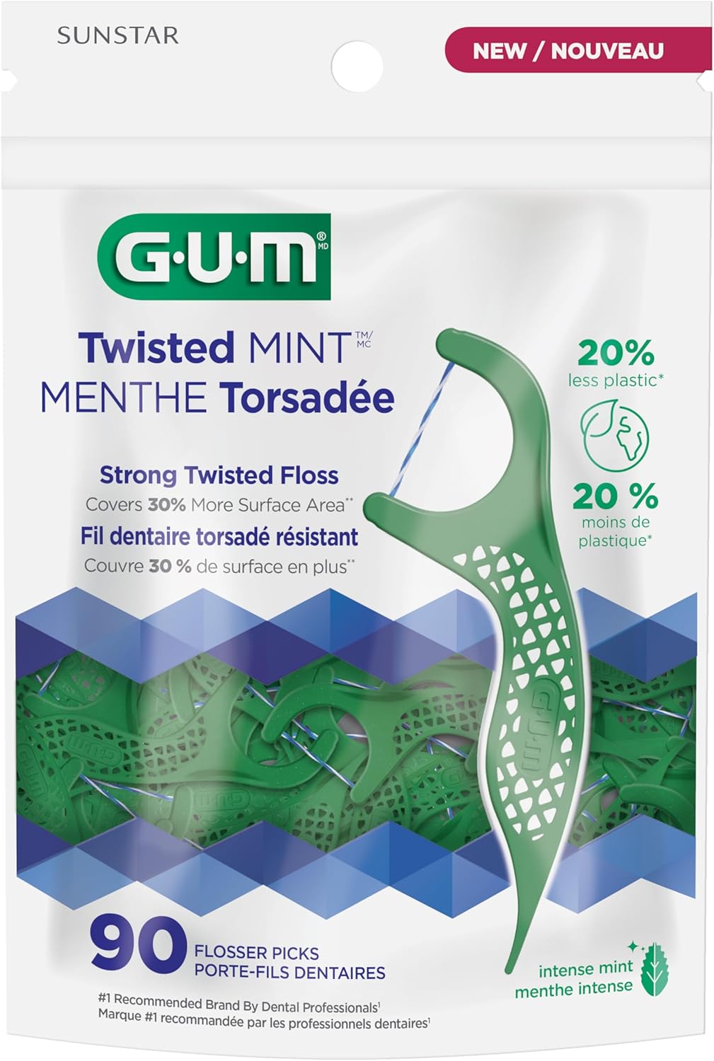 GUM Advanced Care Flosser Picks, angereichert mit Vitamin E & Fluorid, frischer Minzgeschmack, blau, 150 Flosser (1 Beutel)