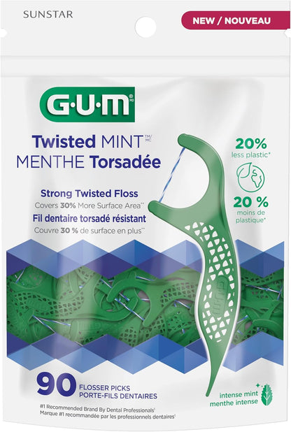 GUM Advanced Care Flosser Picks, angereichert mit Vitamin E & Fluorid, frischer Minzgeschmack, blau, 150 Flosser (1 Beutel)