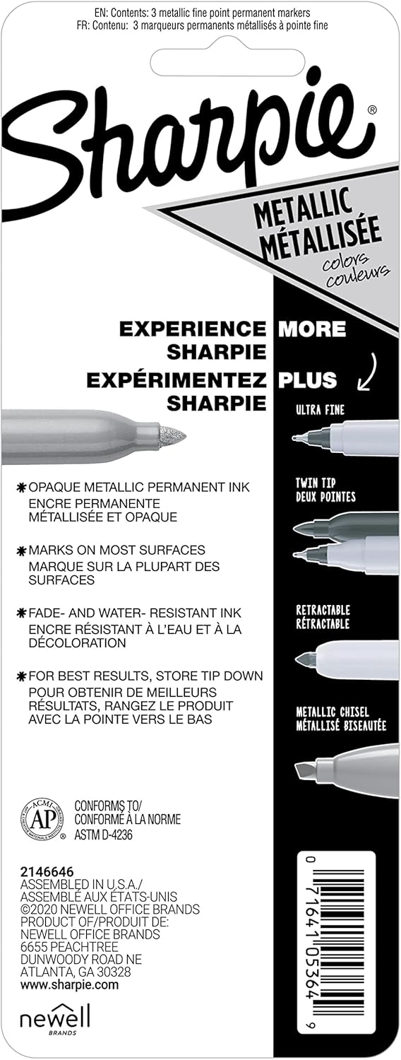 Sharpie Metallic Permanentmarker, Feine Spitze, Silber, 2 Stück
