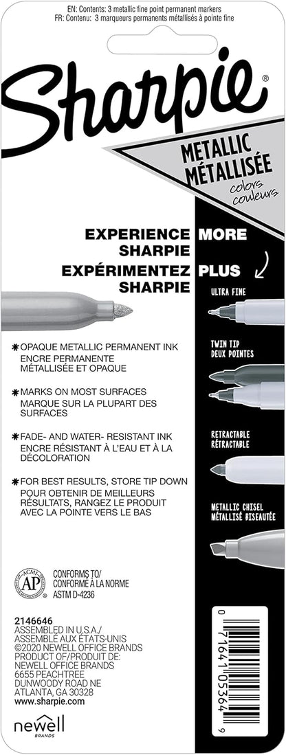 Sharpie Metallic Permanentmarker, Feine Spitze, Silber, 2 Stück