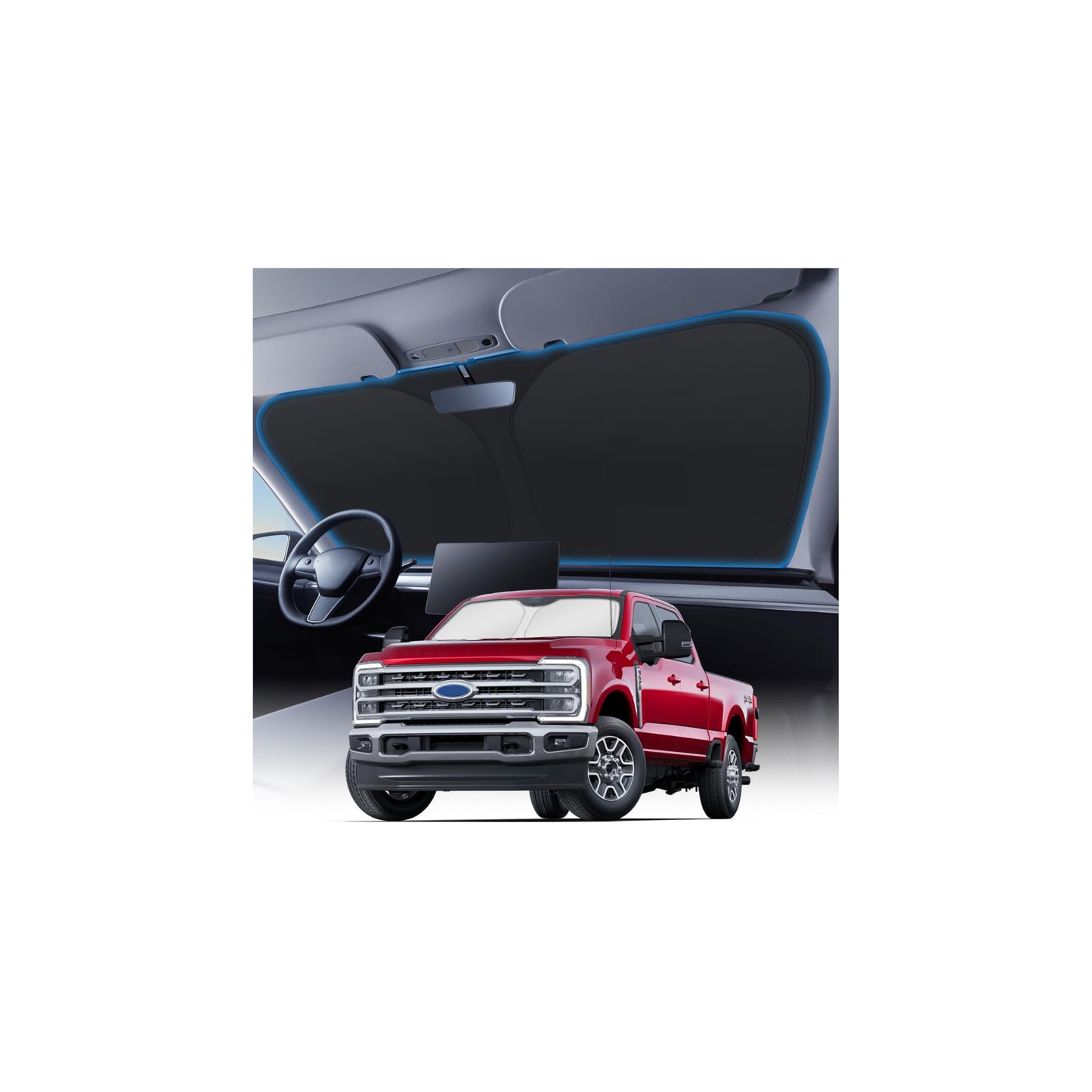 KUST Windshield Sun Shade for 2017-2026 Tesla Model Y/Model 3 Sunshade Accessories (Fit 2025-2026 Model Y Juniper / 2024 Model 3 Highland) Upgraded Foldable Sunshade, Blocks UV Rays Keep Car Cool