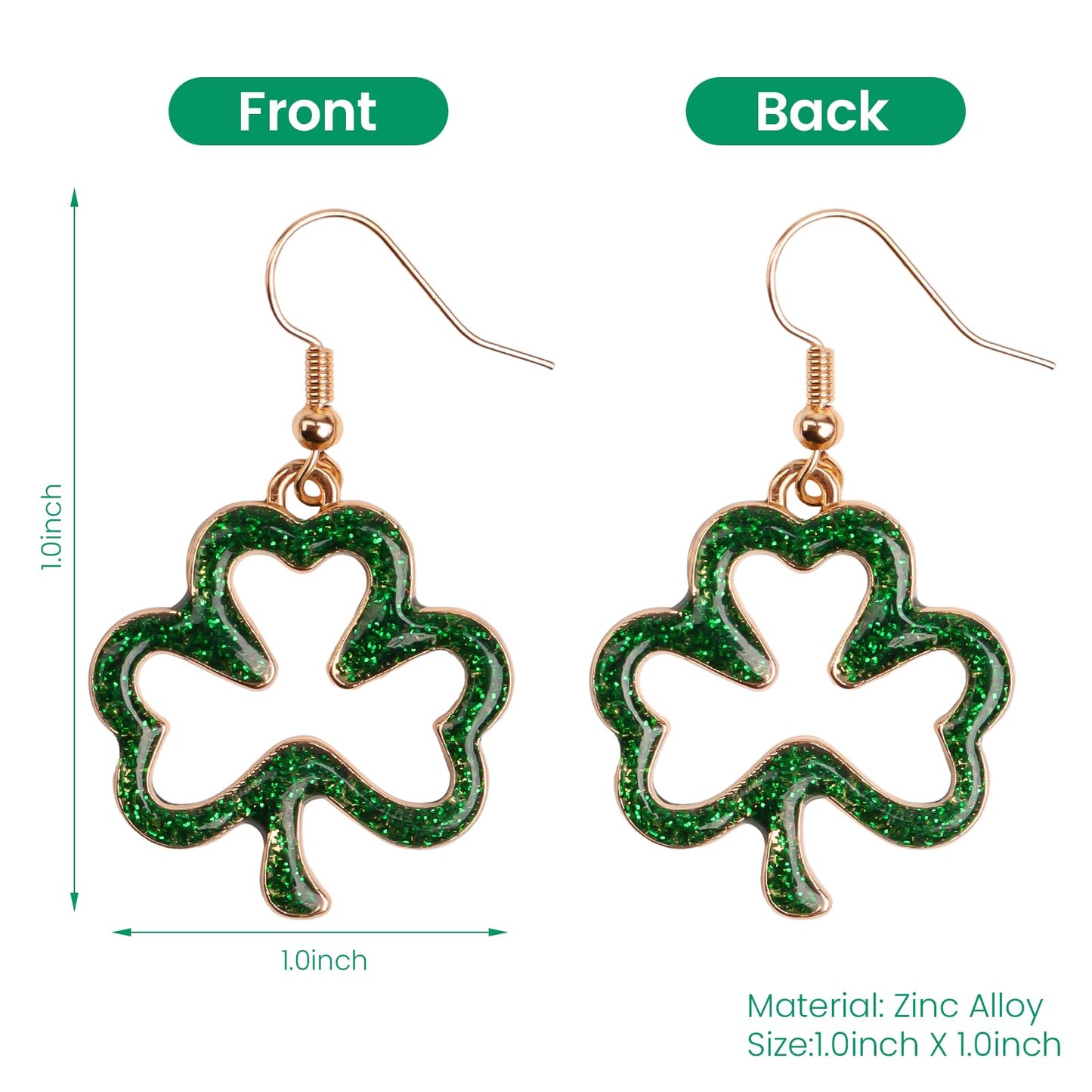Prstvil St. Patricks Day Ohrringe, grüne Kleeblatt-Ohrringe für Damen, St. Patrick's Day Accessoires Glücksbringer Creolen (Grün-2)