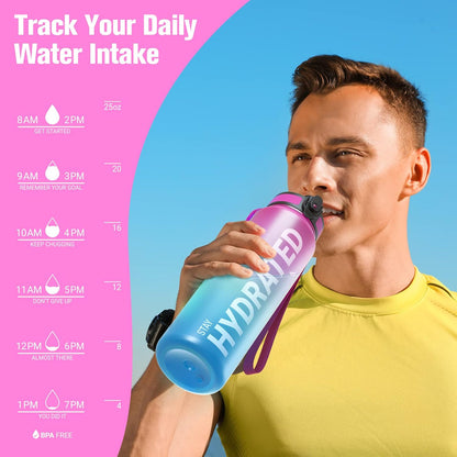 Sahara Sailor Trinkflasche, 950ml Motivations-Sportflasche mit Zeitmarkierung – Trinkzeiten – Tritan, BPA-frei, weite Öffnung auslaufsicher, Fast-Flow-Technologie mit Reinigungsbürste (1 Flasche)