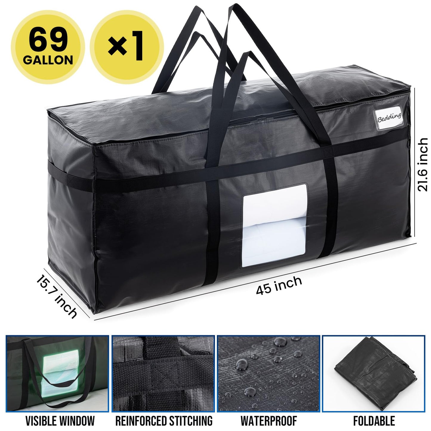 TAILI 69 Gallon Extra Large Storage Bags, XXL Blue Heavy Duty Moving Bags For Storage with Visible Window, Wrap Around Handles, Totes for Space Saving, Alternative to Moving Boxes (2 Pack)