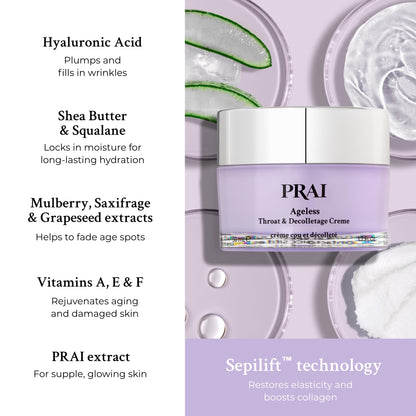 PRAI Ageless Throat & Decolletage Creme 118ml - Anti-Ageing, Collagen Boosting Skincare Cream - Tightens & Firms Skin, Reduces Wrinkles - Luxury Neck Moisturiser With Hyaluronic Acid - 7 Day Results