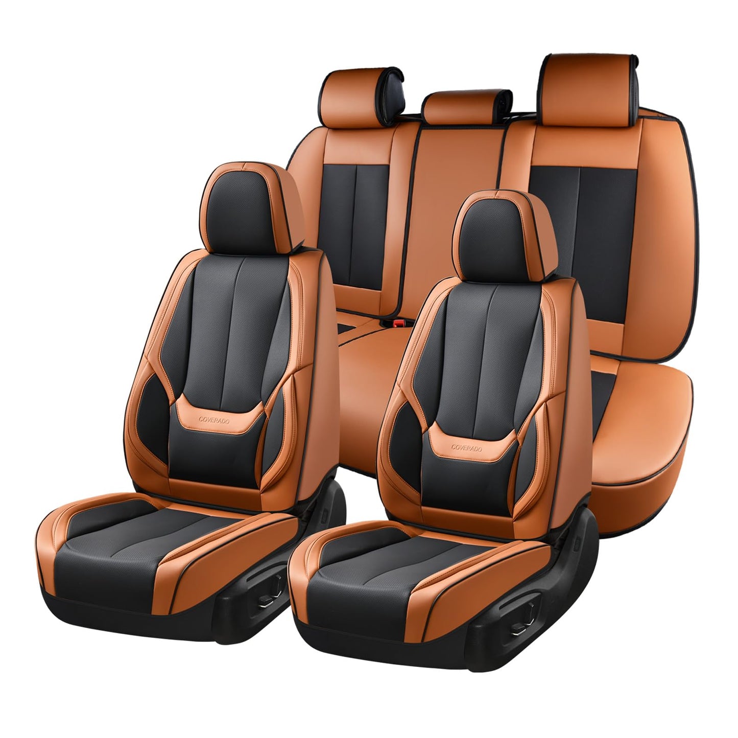Coverado Car Seat Covers 5 Pieces, Full Set Universal Seat Covers for Cars, Waterproof Nappa Leather Auto Seat Protectors with Head Pillow, Car Interiors Fit for Most Sedans SUV Pick-up Truck, Black