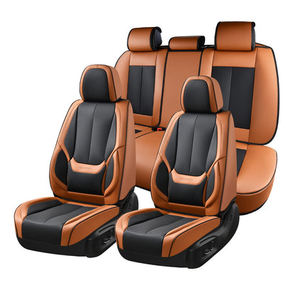 Coverado Car Seat Covers 5 Pieces, Full Set Universal Seat Covers for Cars, Waterproof Nappa Leather Auto Seat Protectors with Head Pillow, Car Interiors Fit for Most Sedans SUV Pick-up Truck, Black