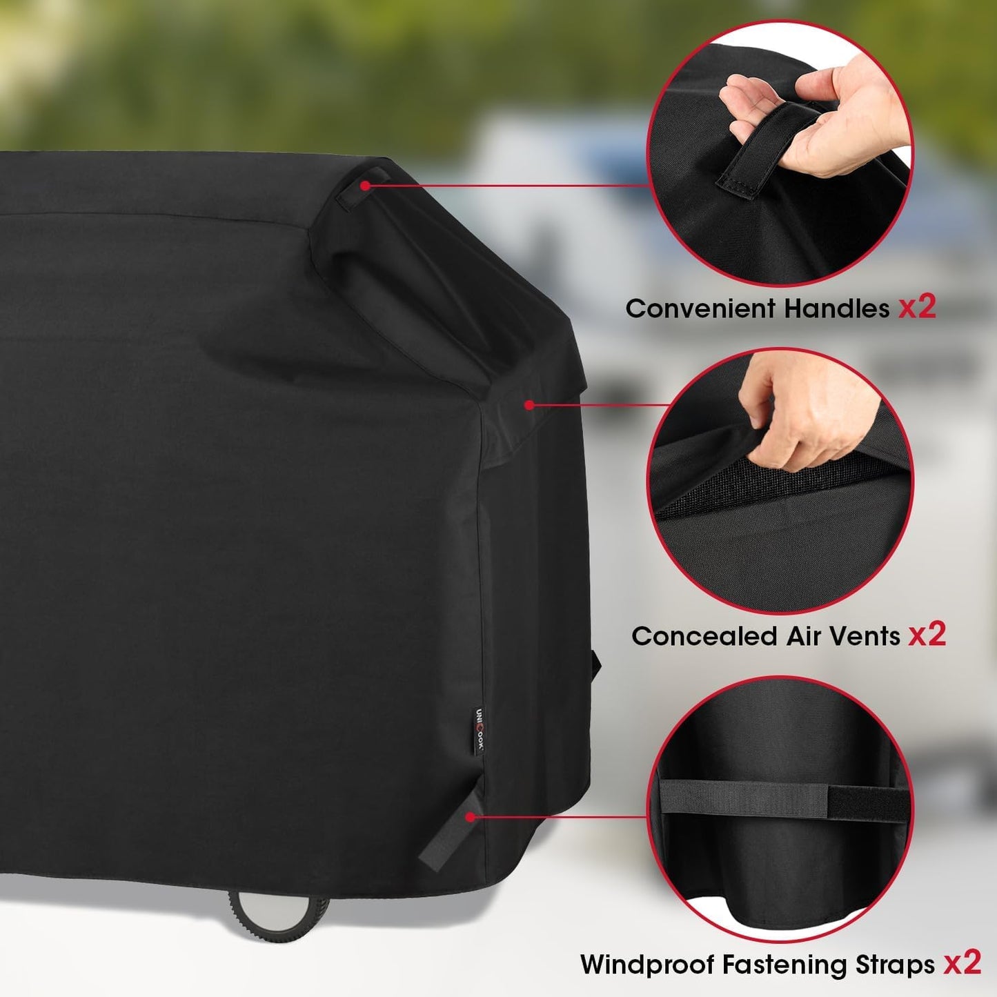 UNICOOK BBQ Abdeckung 60 Zoll, Hochleistungs-Wasserdichte Grillabdeckung, Spezielle Licht- und UV-beständige Outdoor-Grillabdeckung, Grillzubehör Kompatibel mit Weber Char-Broil Nexgrill und mehr