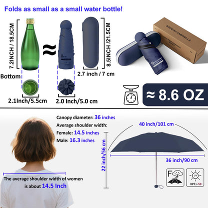 BAODINI Reiseutensilien Mini-Regenschirm für die Handtasche mit Etui Klein Kompakt UV-Sonnenschutz Leicht Winzig Tasche Manuelles Öffnen und Schließen Regenschirm für Damen, Kinder und Herren Passt in Handtasche Rucksack