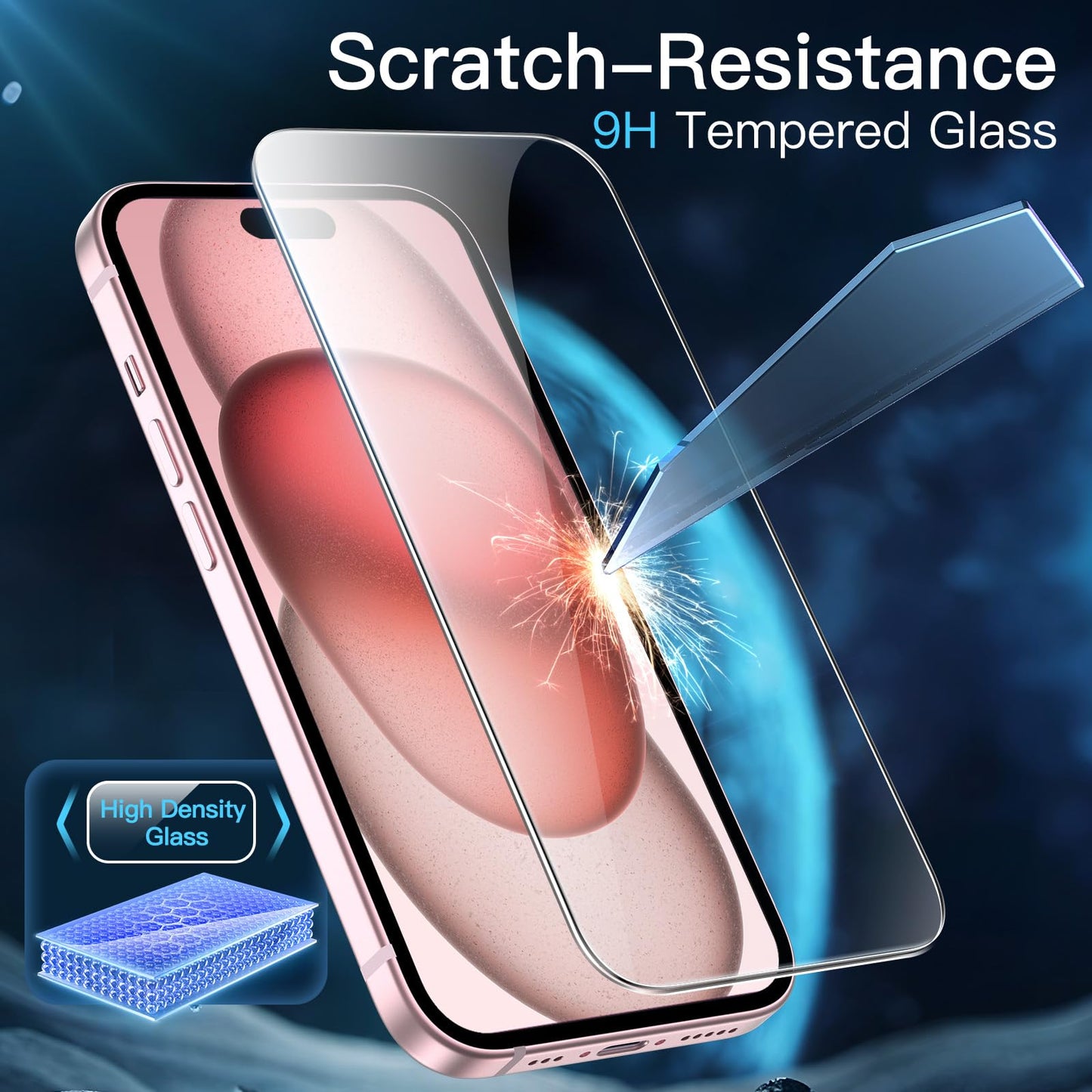 JETech Displayschutzfolie für iPhone 16 6,1 Zoll, gehärtetes Glas mit einfachem Installationstool, Case-Friendly, HD Klar, 3 Stück