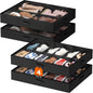 Lifewit Under Bed Shoe Storage Organizer 2 Pack(12 Shoes Cells), 4.3 Inches Profile Fabric Shoes Container Box with Clear Cover, Foldable Storage Bag with 2 Handles, Fits 12 to 24 Pairs