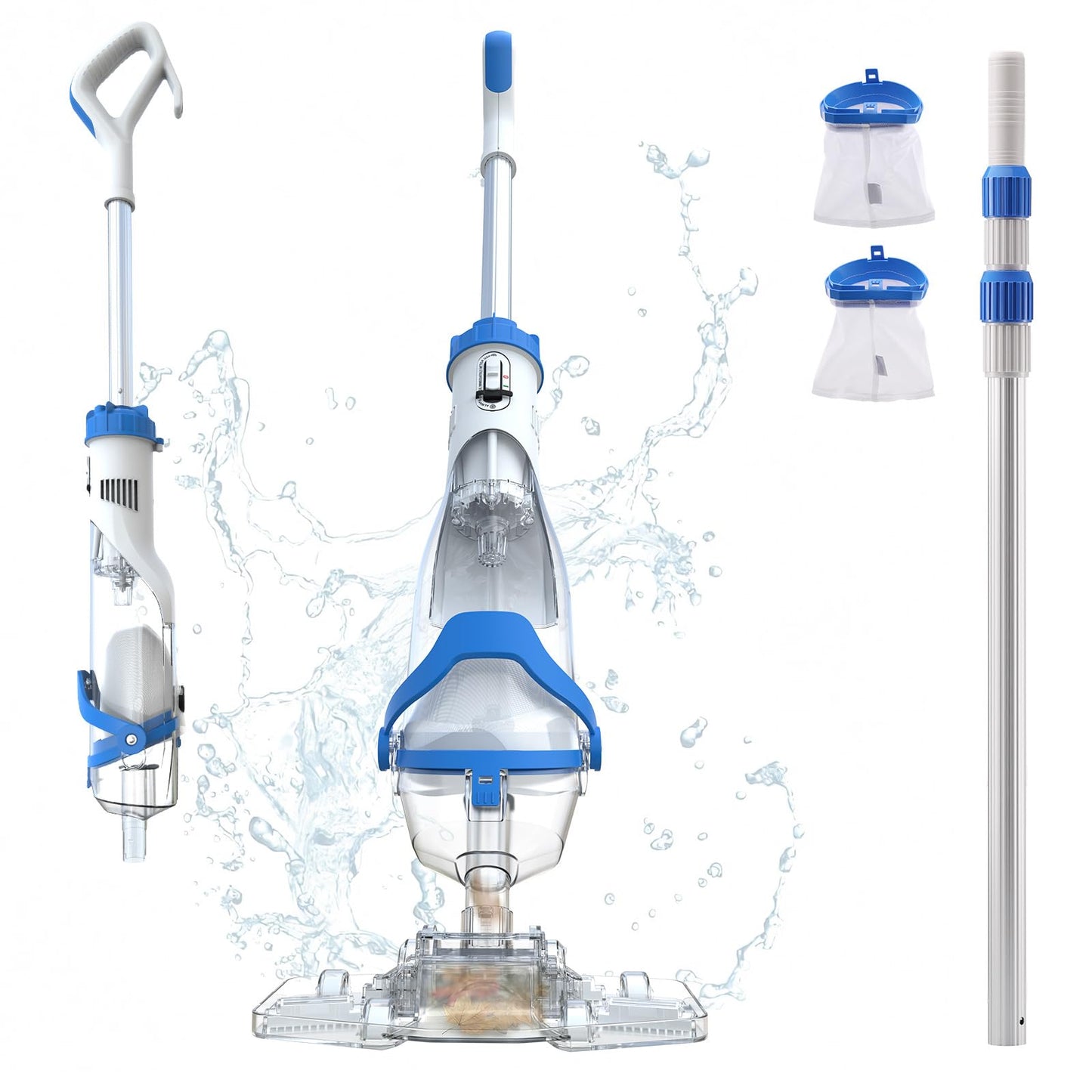 Cordless Pool Vacuum for Above Ground & Inground Pools, Consciot Handheld Rechargeable Pool Cleaner with 1110 GPH Suction, Telescopic Pole up to 87.5", 1H Runtime, See-Through Head for Debris & More