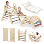BlueWood Pikler Triangle Set with Cushion, 8-in-1 Climbing Toys for Toddlers, Montessori Philosophy Play Jungle Gym with Arch, Ramp, Ladder(Natural Wood)