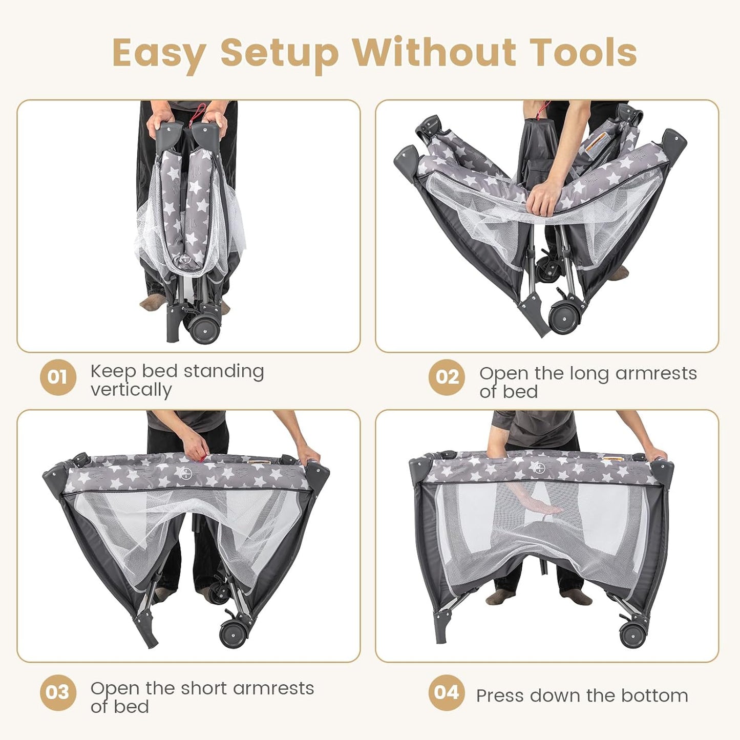 Costzon 3 in 1 Pack and Play with Bassinet, Portable Baby Playard with Changing Table, Music Box, Hangings, Wheels/Brake, Basket, Foldable Infant Bassinet Crib for Baby Toddlers Indoor Outdoor