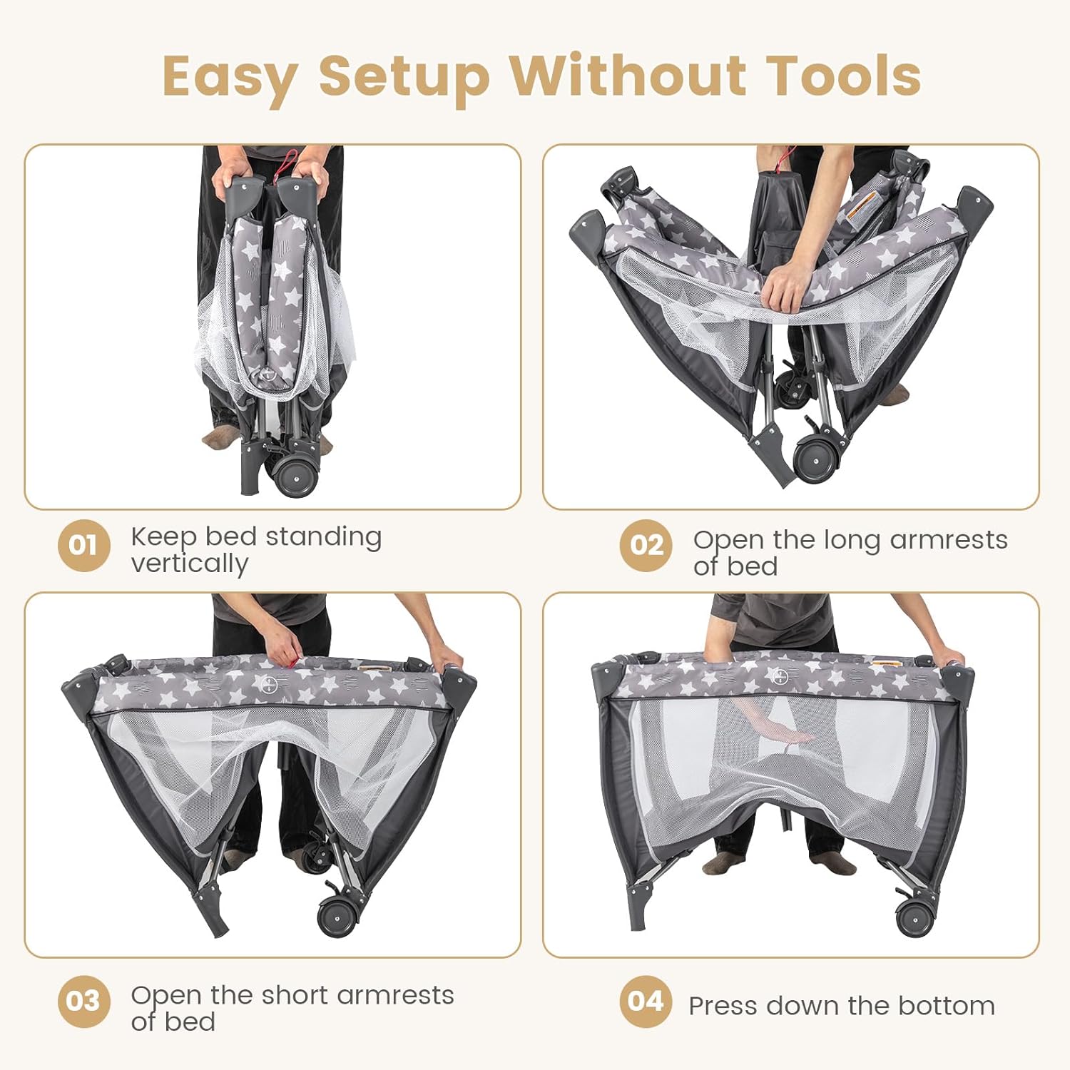 Costzon 3 in 1 Pack and Play with Bassinet, Portable Baby Playard with Changing Table, Music Box, Hangings, Wheels/Brake, Basket, Foldable Infant Bassinet Crib for Baby Toddlers Indoor Outdoor